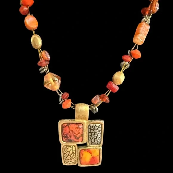 Chico's Vibrant Red and Orange BoHo Beaded Necklace💕 - Picture 2 of 3